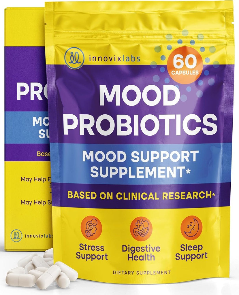 InnovixLabs Mood Probiotic for Women & Men, Clinically Studied Digestive & Mood Support Supplement, Lactobacillus helveticus Rosell-52ND & Bifidobacterium longum Rosell-175, 60 Capsules