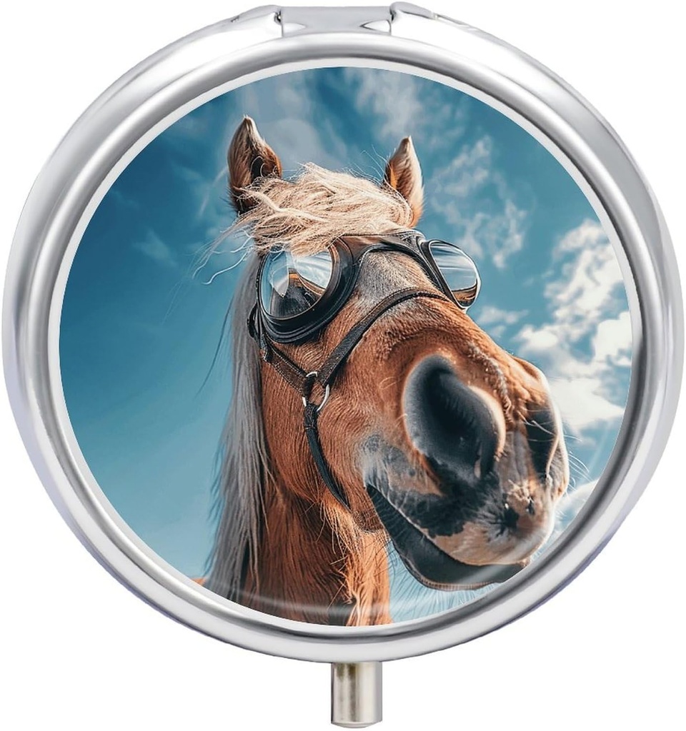 3 Compartment Pill Box Pill Containe Horse Brown Fur Pillbox Case for Travel Small Pill Case Pill Organizer for Vitamins Fish Oil Box Supplement Box