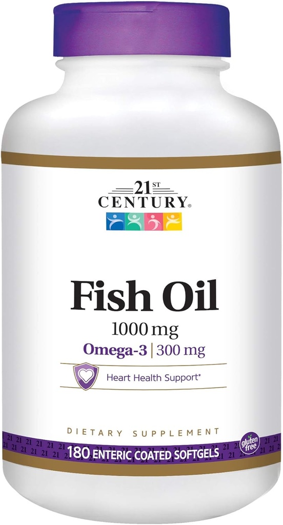 21st Century Fish Oil 1000 mg Enteric Coated Softgels, 180-Count (Pack of 2)