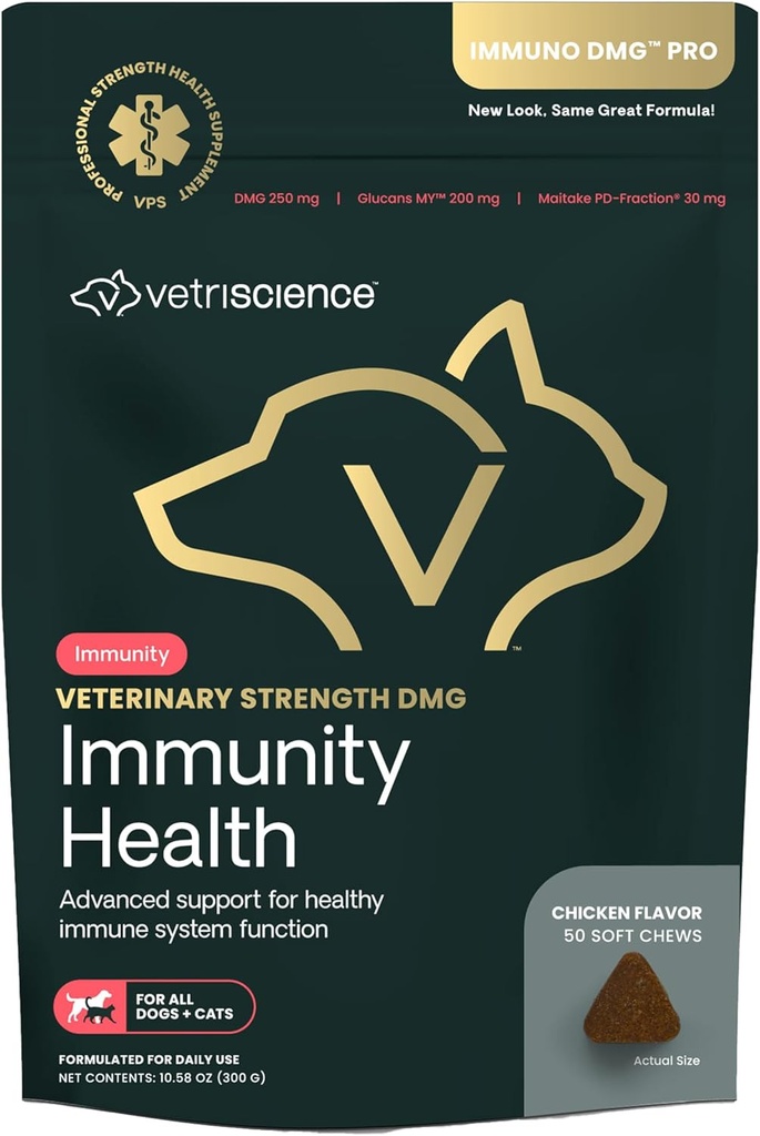 VETRISCIENCE Veterinary Strength DMG Immunity Health Chews - Immune System Support for Dogs &amp; Cats - Liver Aid - Antioxidant Support for Pets - Chicken Flavor - 50 Count