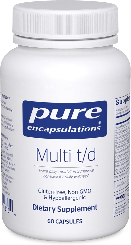 Pure Encapsulations Multi T/D - Multivitamin & Mineral Supplement - for Daily Wellness, Cardiovascular & Immune Health* - Rich in Vitamins & Minerals - Gluten Free & Vegetarian - 60 Capsules