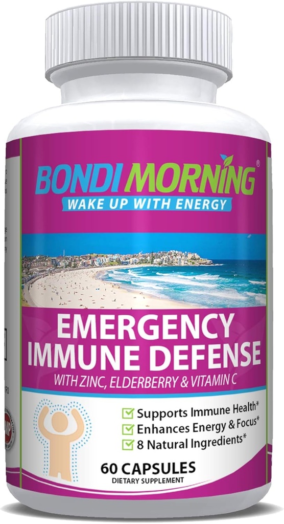 Emergency Immunity Support Vitamins Supplements – Vitamin C with Zinc Tablets + Elderberry Extract Bolster Immune System Response, Digestive Health, Energy, and Focus, 60-Count