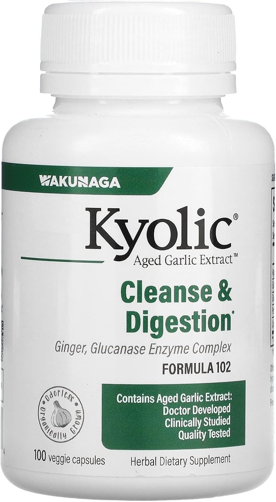 Aged Garlic Extract, Cleanse & Digestion Formula 102, 100 Veggie Capsules, Kyolic