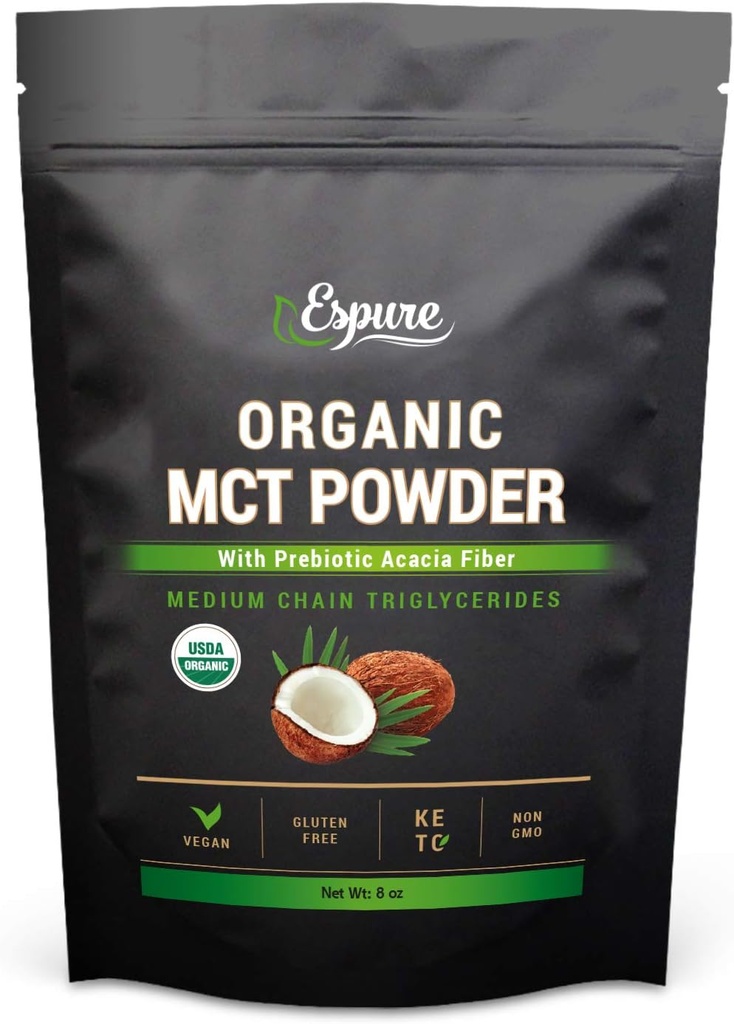 Organic MCT Powder - USDA Certified, with Prebiotic Acacia Fiber; Keto Friendly, Vegan, Gluten Free; 8oz