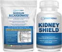 Organic Sodium Bicarbonate Alkaline Supplement Bundle: 2LB Powder for Alkalinity, Acid Neutralizer & Kidney Support + 120 Caps Kidney Shield for Kidney Health, Cleanse & Omega 3 Support