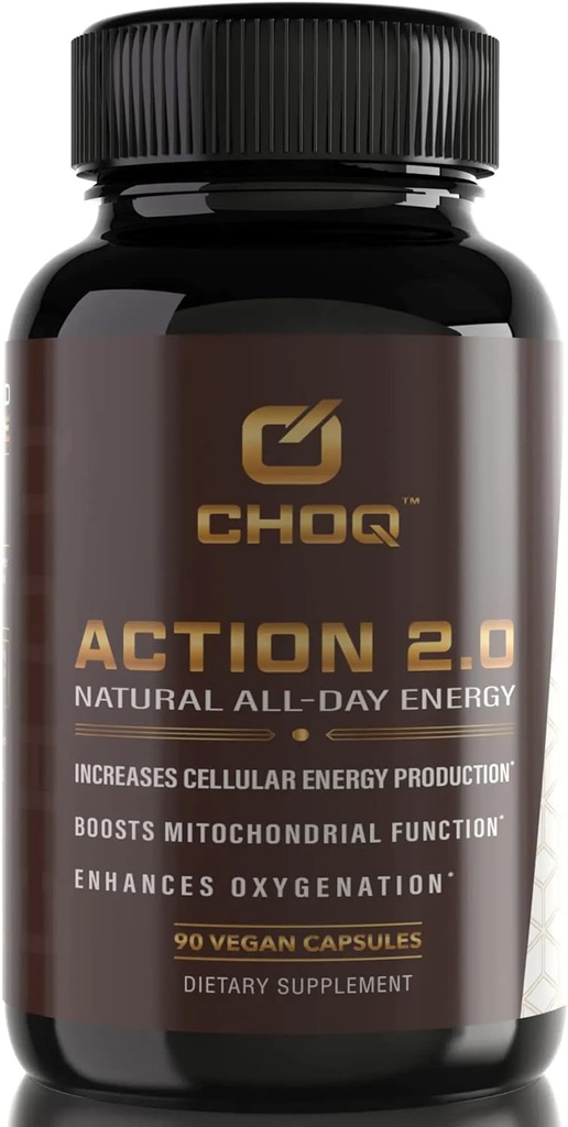 CHOQ Action 2.0 Energy & Circulation Support - Rhodiola Rosea, Beetroot & B12 Supplement - Nitric Oxide Booster for Men & Women - Focus & Recovery - 90 Capsules