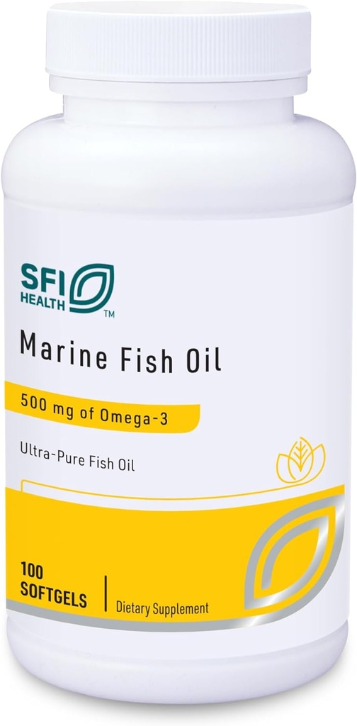 Klaire Labs SFI Health Marine Fish Oil - Ultra Pure 300 Milligrams EPA & 200 Milligrams DHA Omega 3 Unflavored Fish Oil with No Fishy Taste, Cholesterol-Free & Gluten-Free (100 Softgels)