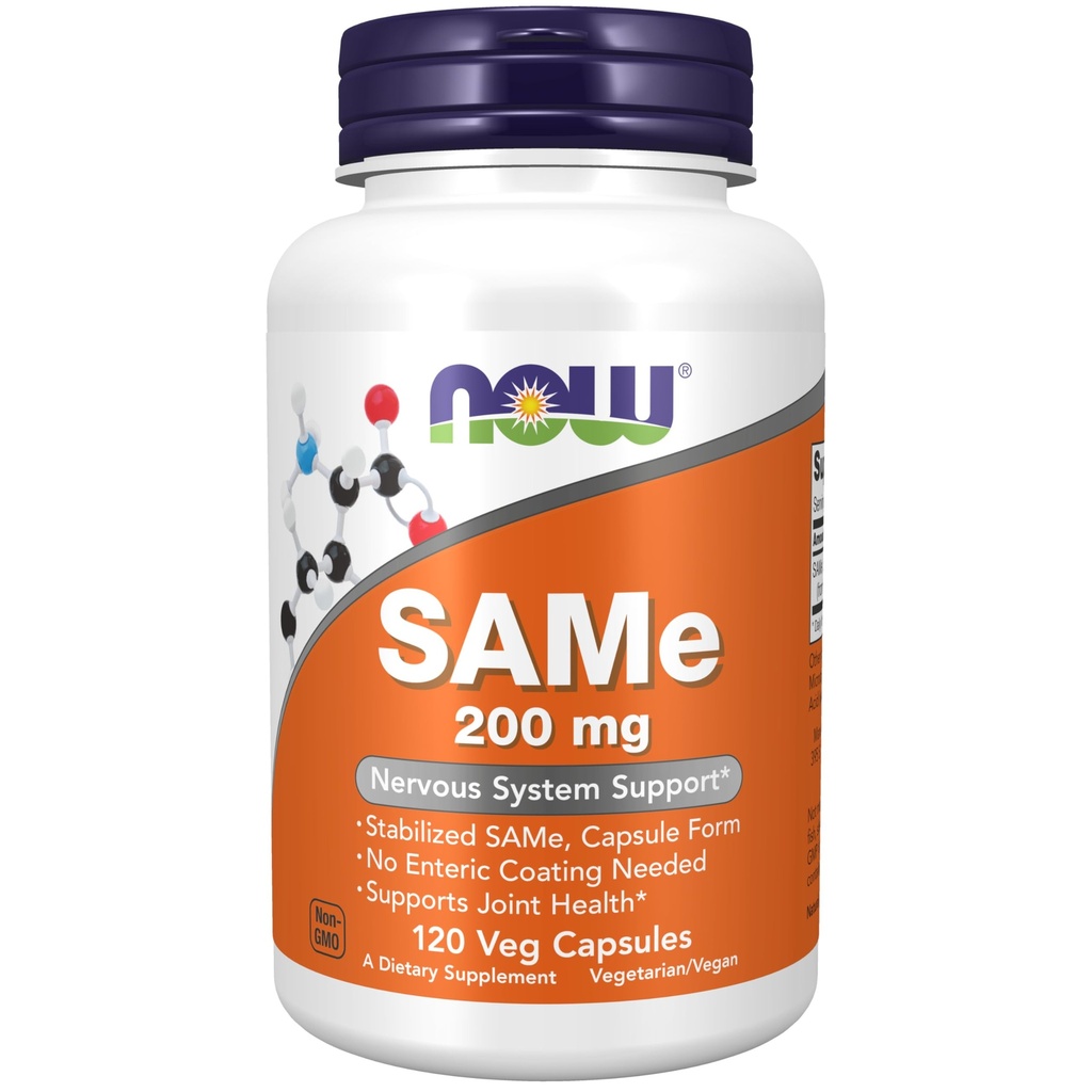 NOW Foods Supplements, SAMe (S-Adenosyl-L-Methionine)200 mg, Nervous System Support*, 120 Veg Capsules