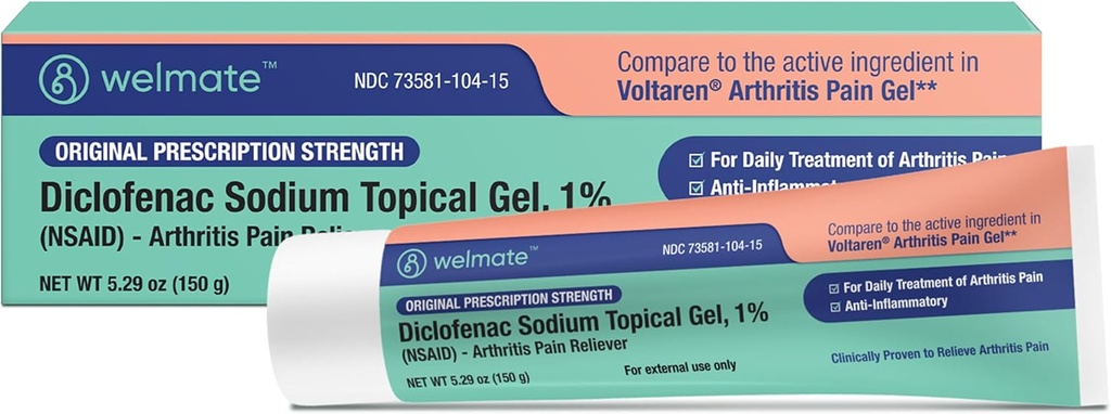 WELMATE - Diclofenac Sodium Topical Gel 1% (5.29 oz) - Arthritis Pain Reliever & Mobility Aid - Pain Relief Cream/Gel