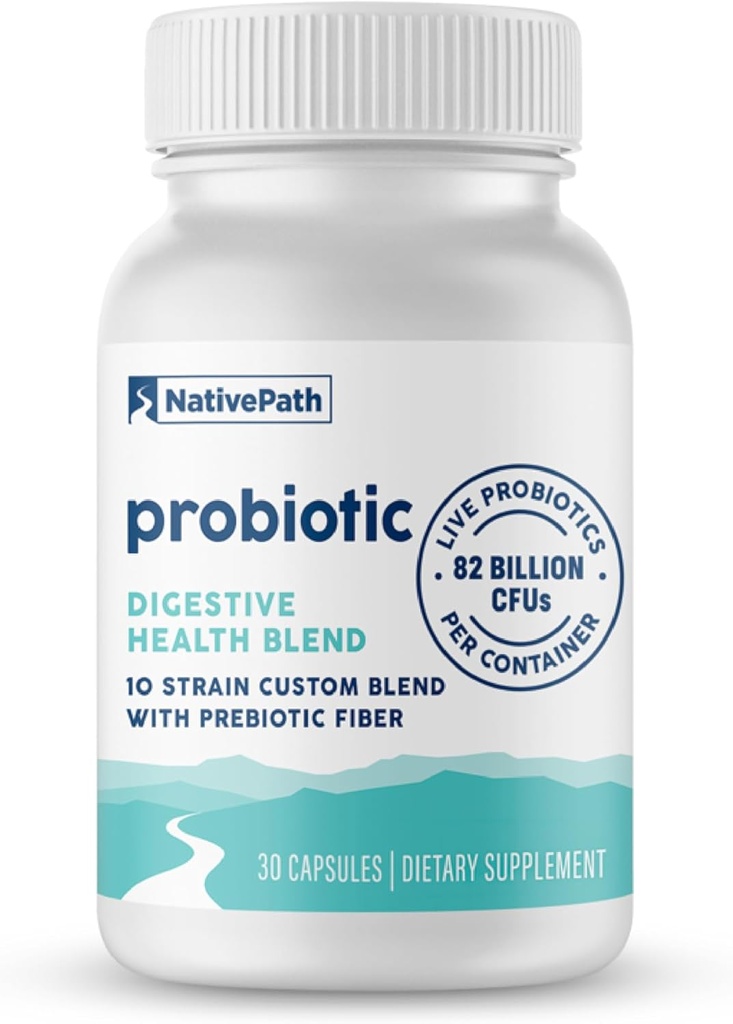 NativePath Daily Probiotic, 10-Strain Custom Blend Probiotics Supplement for Men and Women, 82 Billion CFUs - 30 Count