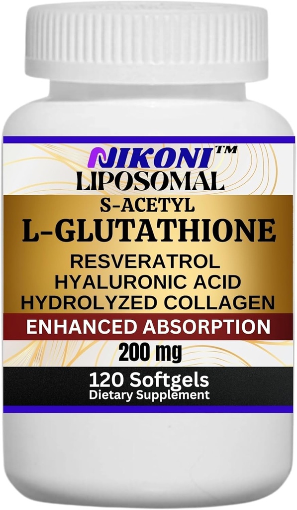 Nikoni Liposomal S-Acetyl L-Glutathione Resveratrol, Hyaluronic Acid & Collagen 500 mg-120 Softgels