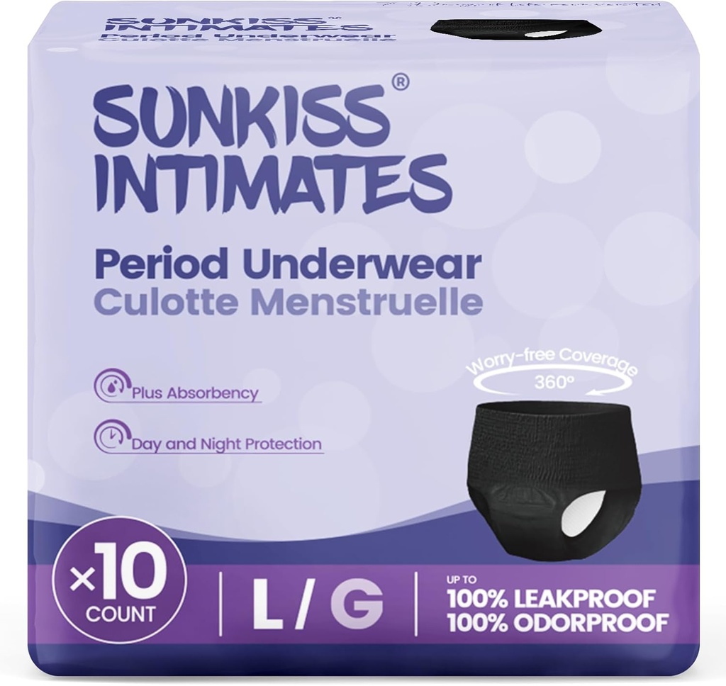 Disposable Period Underwear for Women with Heavy Flow, Low-Rise Unscented Postpartum Essentials, Black, Large, 10 Count