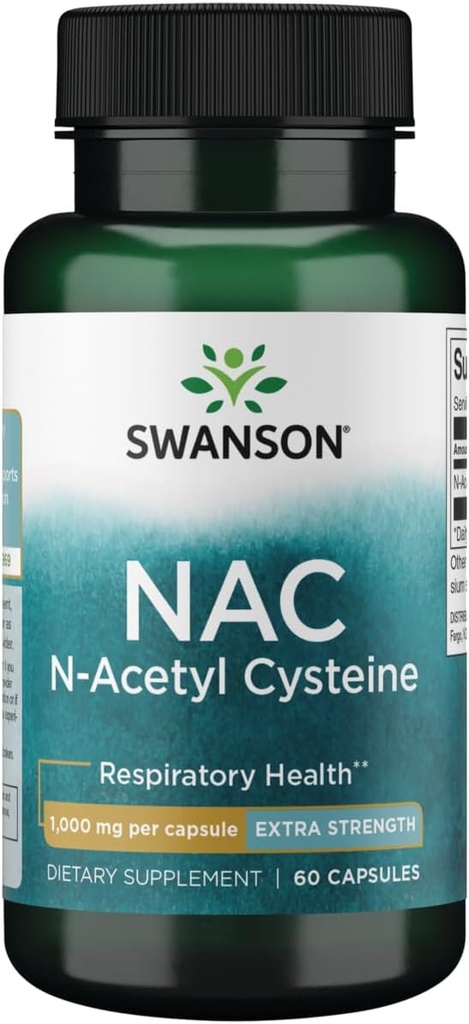 Swanson NAC N-Acetyl Cysteine - Antioxidant Anti-Aging Respiratory Liver Support - Amino Acid Supplement 1000 mg 60 Capsules