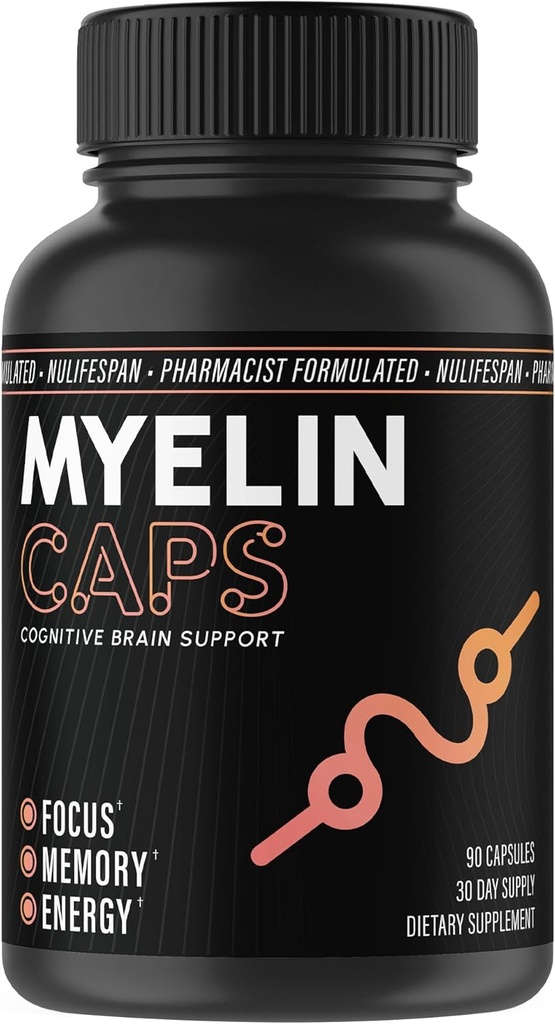Myelin Caps, Brain Health Supplement, Focus Supplement & Brain Health with AlphaSize, Memory and Cognitive Function Support, Gluten-Free, Non-GMO (90 Capsules)