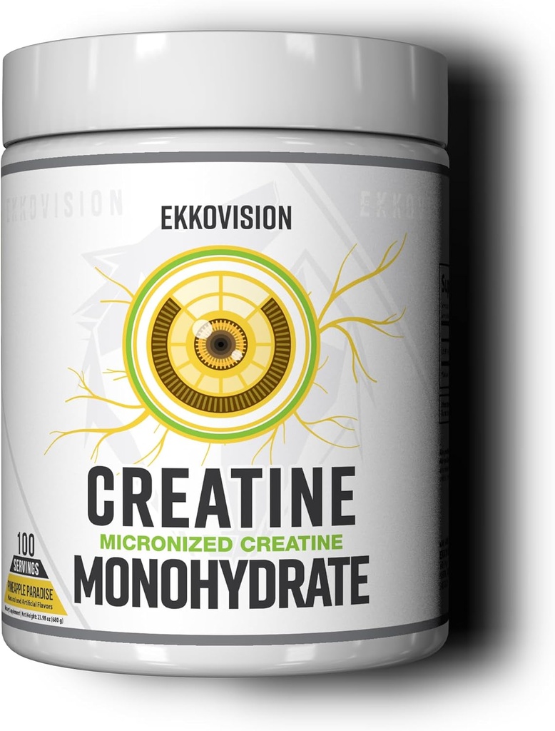 Ekkovision Creatine Monohydrate Powder, Micronized, Pineapple Paradise, Pre Workout & Post Workout Supplement for Men and Women, Energy Support, Easy to Mix in Shakes, Smoothies & Beverages, 100 Srvgs