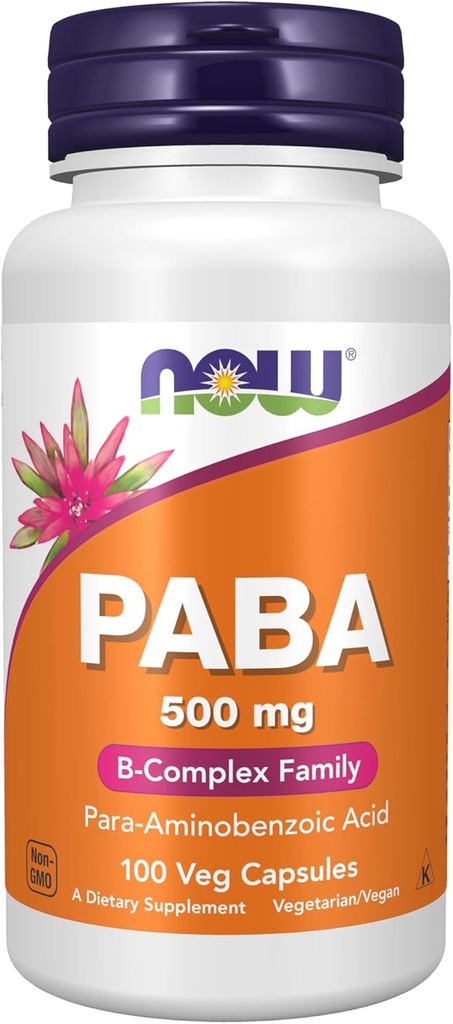 NOW Supplements, PABA (Para-Aminobenzoic Acid) 500 mg, B-Complex Family, 100 Capsules