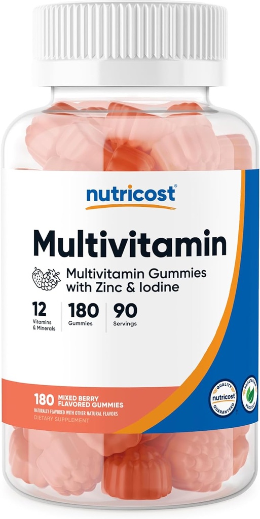 Nutricost Multivitamin Gummies, 180 Gummies (Mixed Berry Flavored) - 90 Serv, Gluten Free, Non-GMO and Vegetarian Friendly