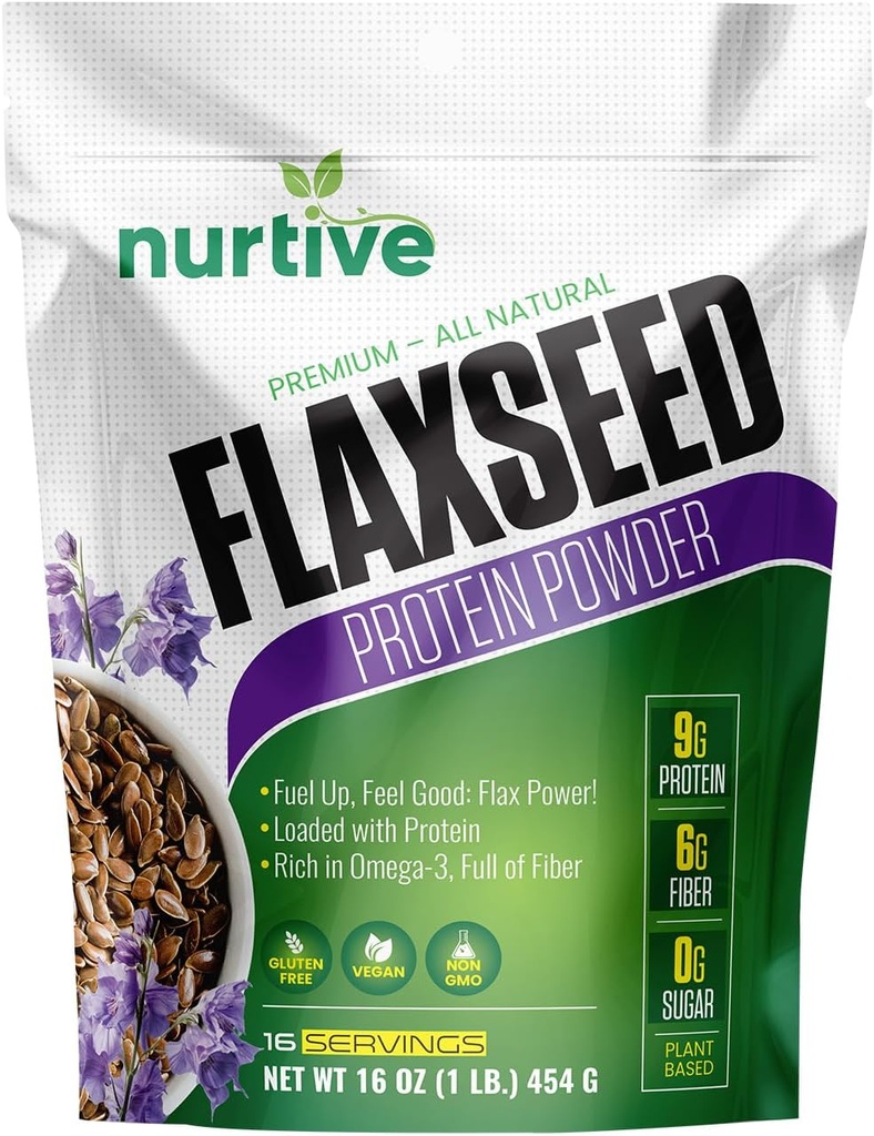 Flaxseed Protein Powder - Plant-Based, Rich in Omega-3 and Antioxidants - Ideal for Post-Workout Recovery - Nutritional Boost for Smoothies & Baking - Non-GMO & Gluten-Free (16 oz / 454g)