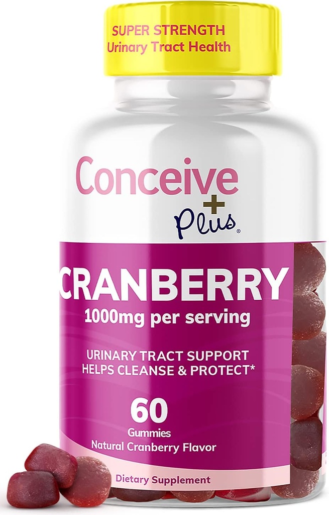 CONCEIVE PLUS Cranberry Gummies - 1000mg Strength Cranberry Gummy Vitamins, Urinary Health, 60 Gummy Count, 30 Day Supply