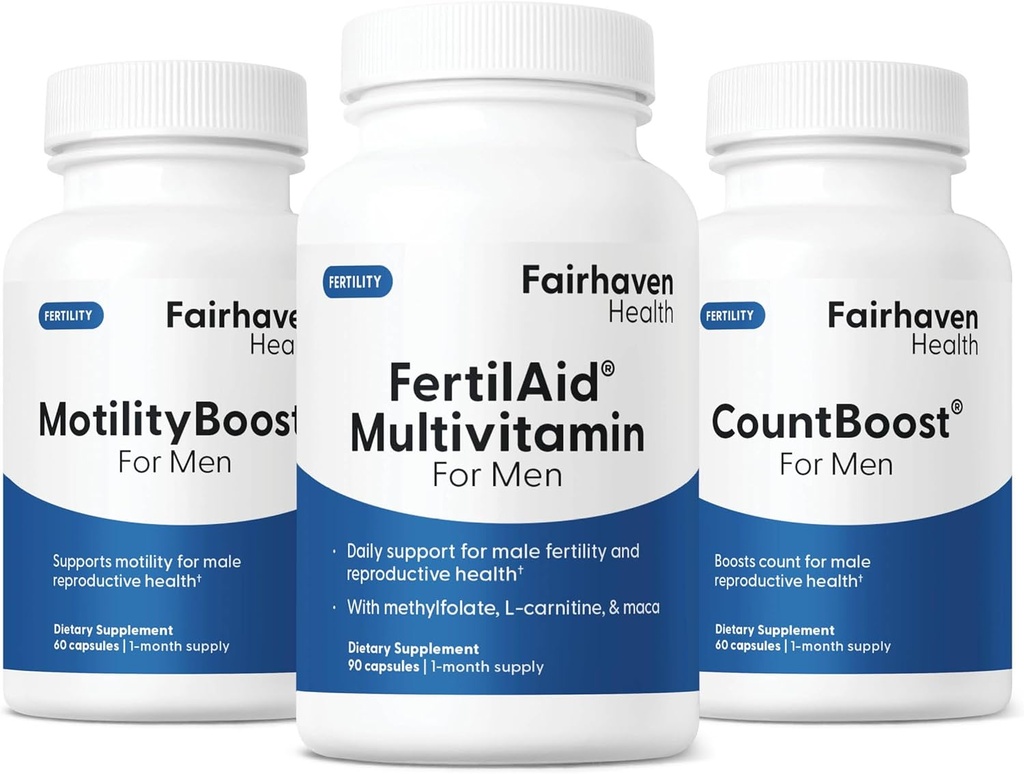 Fairhaven Health FertilAid for Men, MotilityBoost, and Countboost Combo | Fertility Supplements for Men | Male Fertility Supplement with Conception for him Prenatal Vitamin