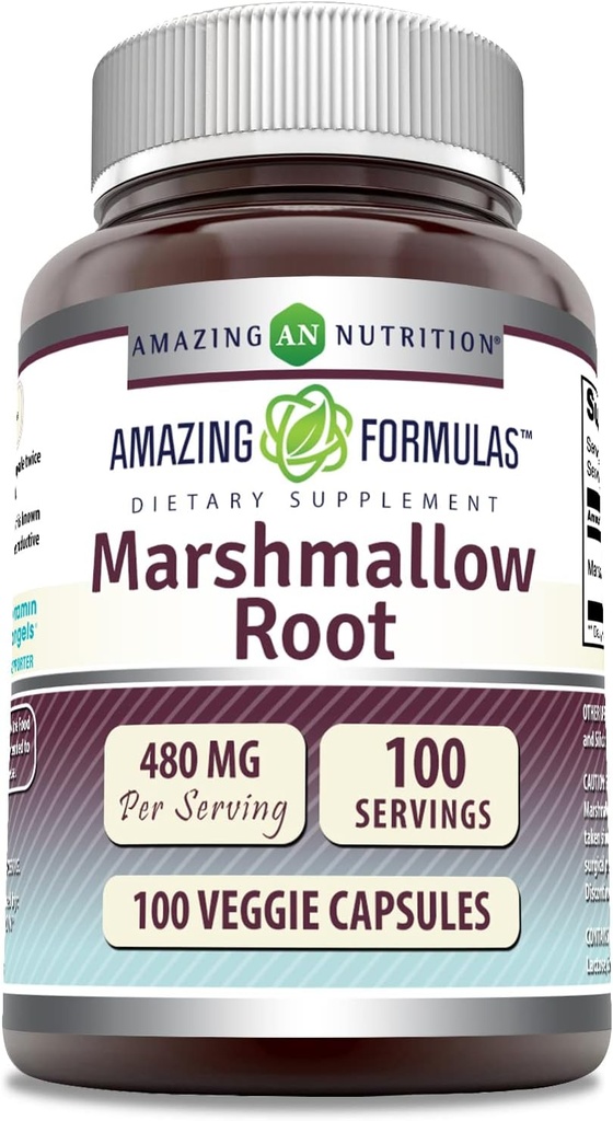 Amazing Formulas Marshmallow Root Supplement | 480 Mg Per Serving | 100 Veggie Capsules | Non-GMO | Gluten Free | Made in USA