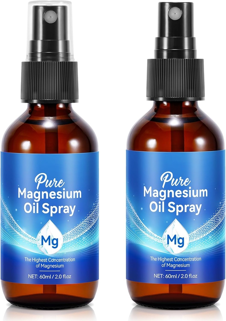 Topical Magnesium Oil Spray, Pure Magnesium Oil Spray for Feet, 100% Pure, Quick Absorption - Natural Source with Powerful Blend of Essential Oils 2.02 fl oz (2 Fl Oz (Pack of 2))