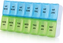 7 Day Weekly Pill Organizer，Large Daily Pill Organizer 2 Times a Day,AM PM Pill Case, Day Night Pill Container 7 Day 14 Compartments for Pills Vitamin Medication (Blue+Green)