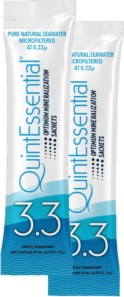 Quicksilver Scientific Quintessential 3.3 Sachets - Hypertonic Solution - Filtered Sea Water Hydration Packets - Liquid Minerals for Muscle Recovery, Stamina + Mineral Replenishment (30 Count)