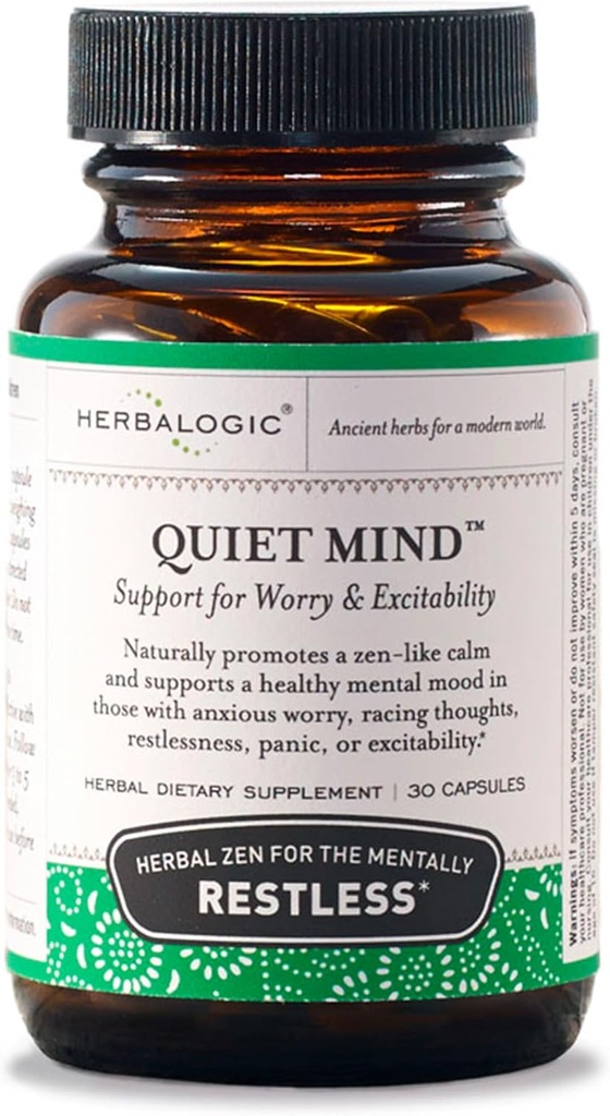 Herbalogic - Quiet Mind Herb Capsules - Non-Sedating, Promotes a Feeling of Zen-Like Calm - Eases Anxious Worry and Panicky Mood - Based on The Traditional Chinese Formula GUI Pi Tang - 30 Cap Count