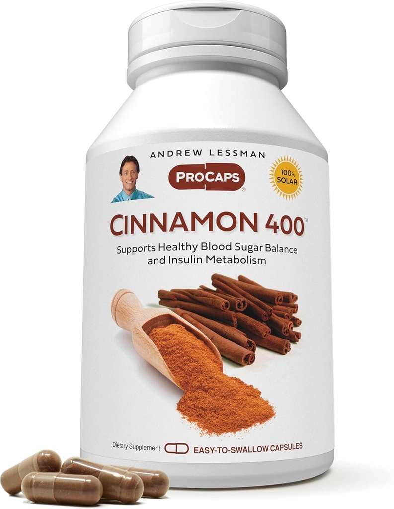 ANDREW LESSMAN Cinnamon 400mg - 60 Capsules - High Potency, Standardized Extract. No Additives. Small Easy to Swallow Capsules