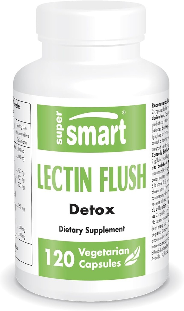 Supersmart - Lectin Flush (Advanced Formula) - Lectin Blocker Supplement - Advanced Shield & Defense | Non-GMO & Gluten Free - 120 Vegetarian Capsules