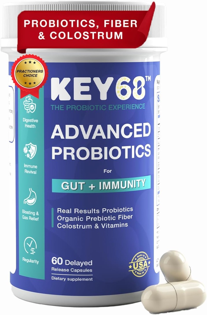 Synbiotics for Women & Men | 20 Billion CFU, Pre & Probiotics for Fiber Supplement, Digestive Health, Gut, Immune Support, Supports GLP-1 | Colostrum (25% IgG) & Vitamins- 60 Capsules, LabTested