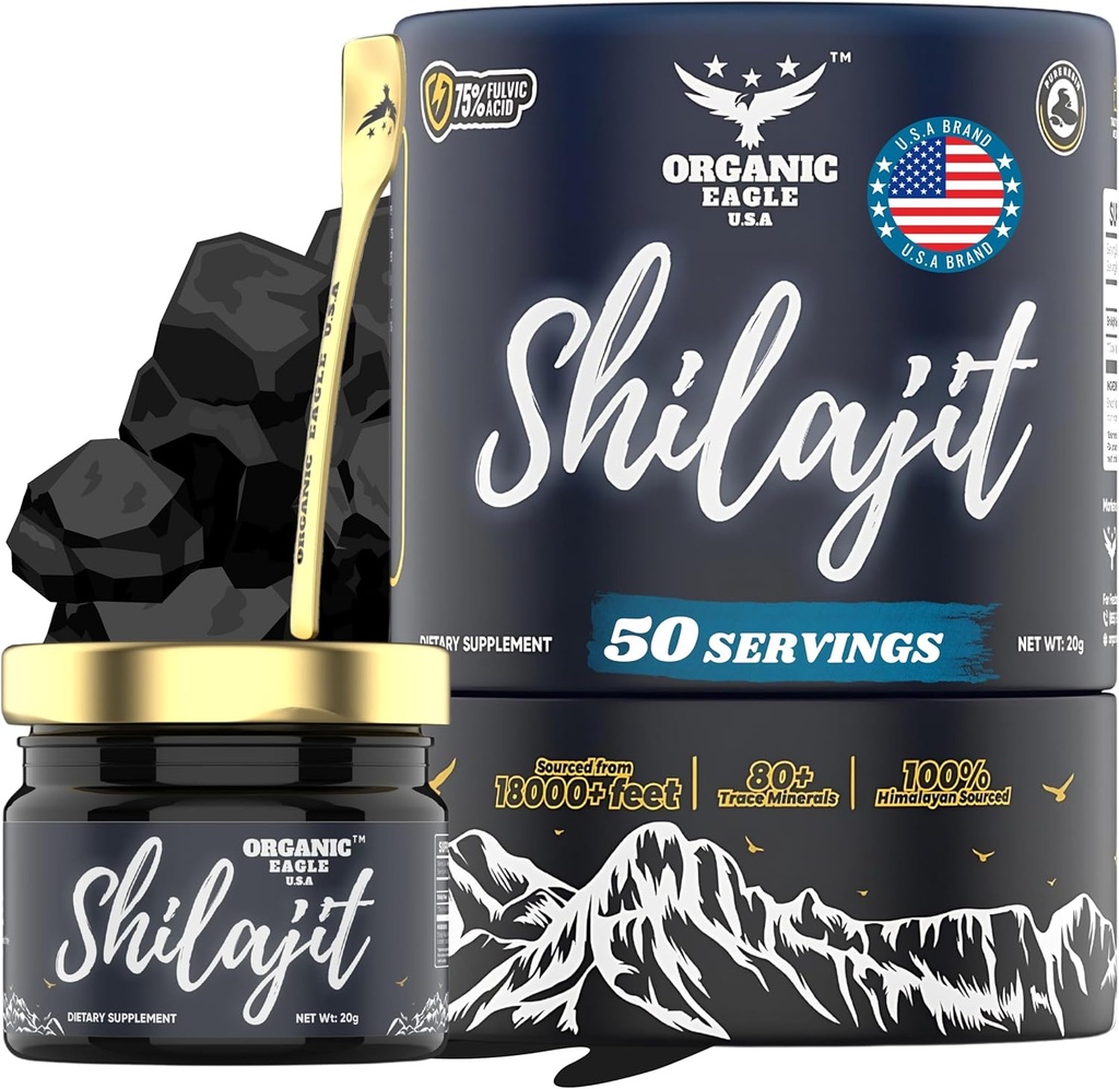 Himalayan Organic Shilajit | 50 Servings | Natural Energy and Immunity Booster for Men & Women with 80+ Essential Trace Minerals & 75%+ Fulvic Acid | 100% Pure | with Lab Test Report