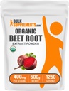 BulkSupplements.comOrganic Beet Root Extract Powder - Beet Root Powder, Nitric Oxide Supplement - Vegan & Gluten Free, 400mg per Serving, 500g (1.1 lbs) (Pack of 1)