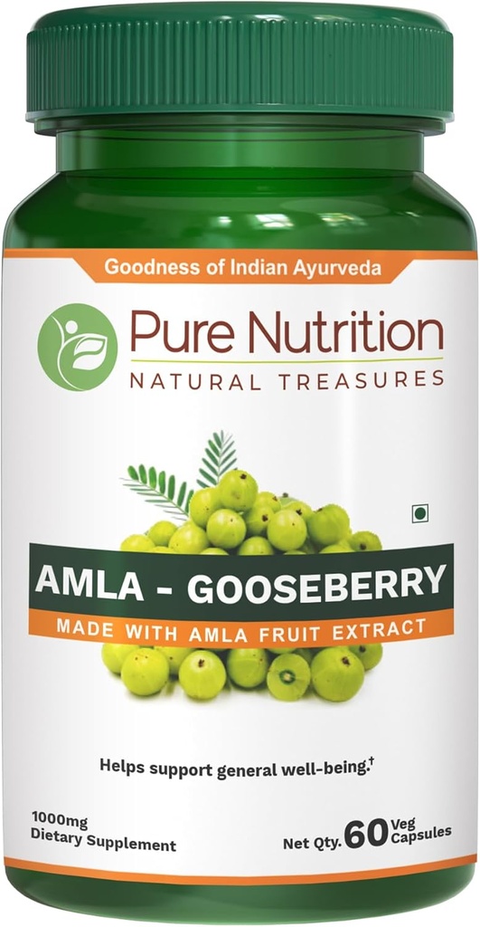 Pure Nutrition Amla Extract 1000mg per Serving. (Equivalent to 8000mg Amla Fruit Powder) Non GMO | 60 Veg Capsules