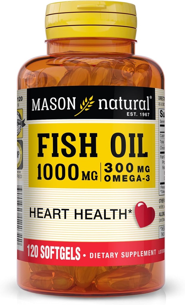 MASON NATURAL Mason Fish Oil 1000mg Omega-3 Softgels