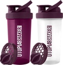 Utopia Home Protein Shaker Bottle - (Pack of 2) 28-Ounce Shaker bottles For Protein Mixes - Fitness Sports Classic Protein Mixer Shaker Bottle (Plum & Clear/Plum)