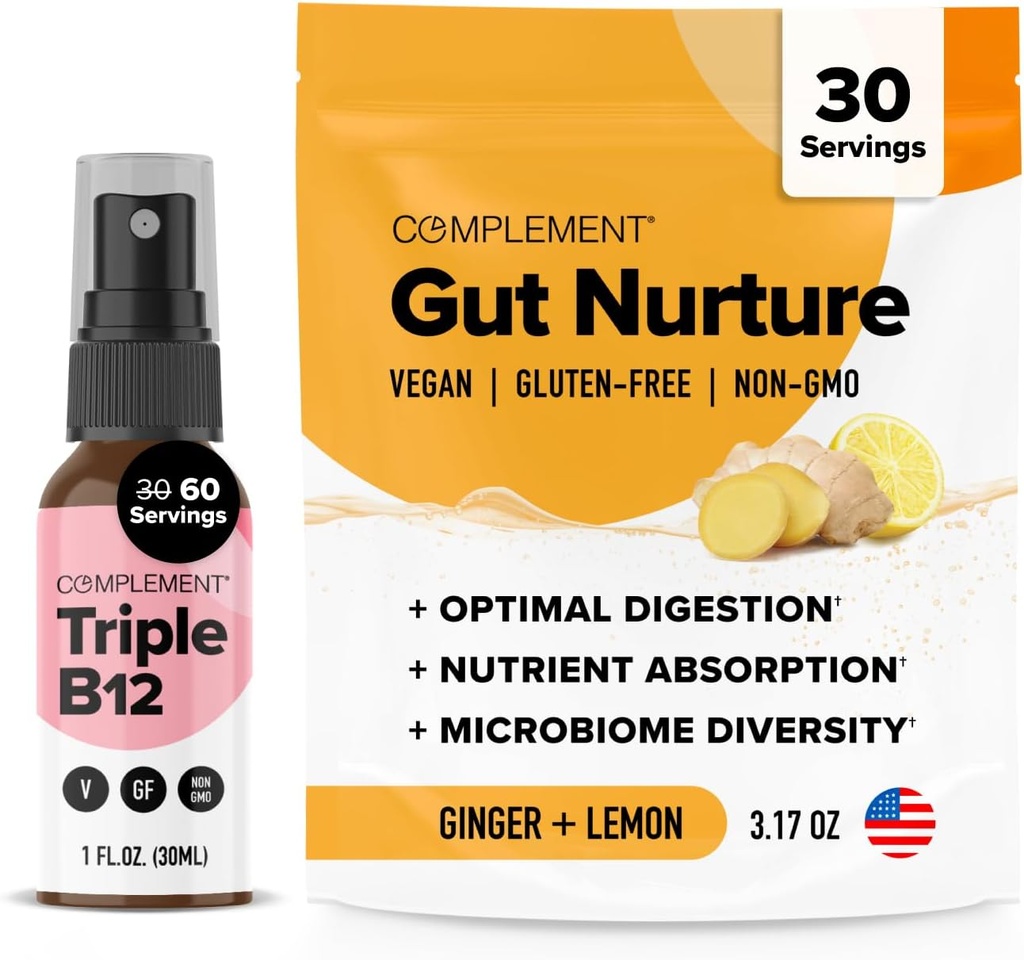 Complement Triple B12 Spray & Gut Nutrition Bundle – Comprehensive Vegan B12 Supplementation and Digestive Health Support
