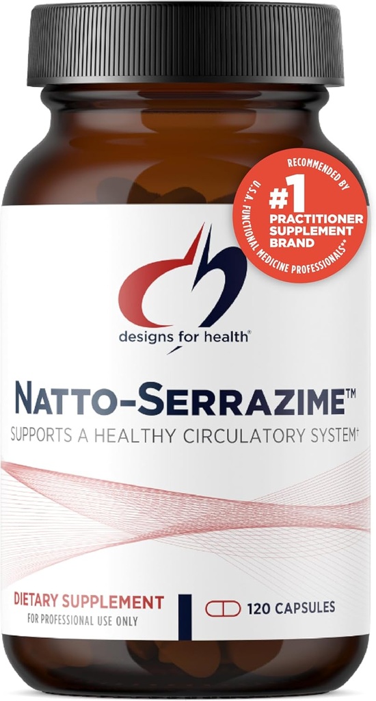 Designs for Health Nattokinase with Serrapeptidase - Natto-Serrazime + Proteolytic Enzymes - Designed to Support a Healthy Circulatory System + Immune Health - Non-GMO Supplement (120 Capsules)