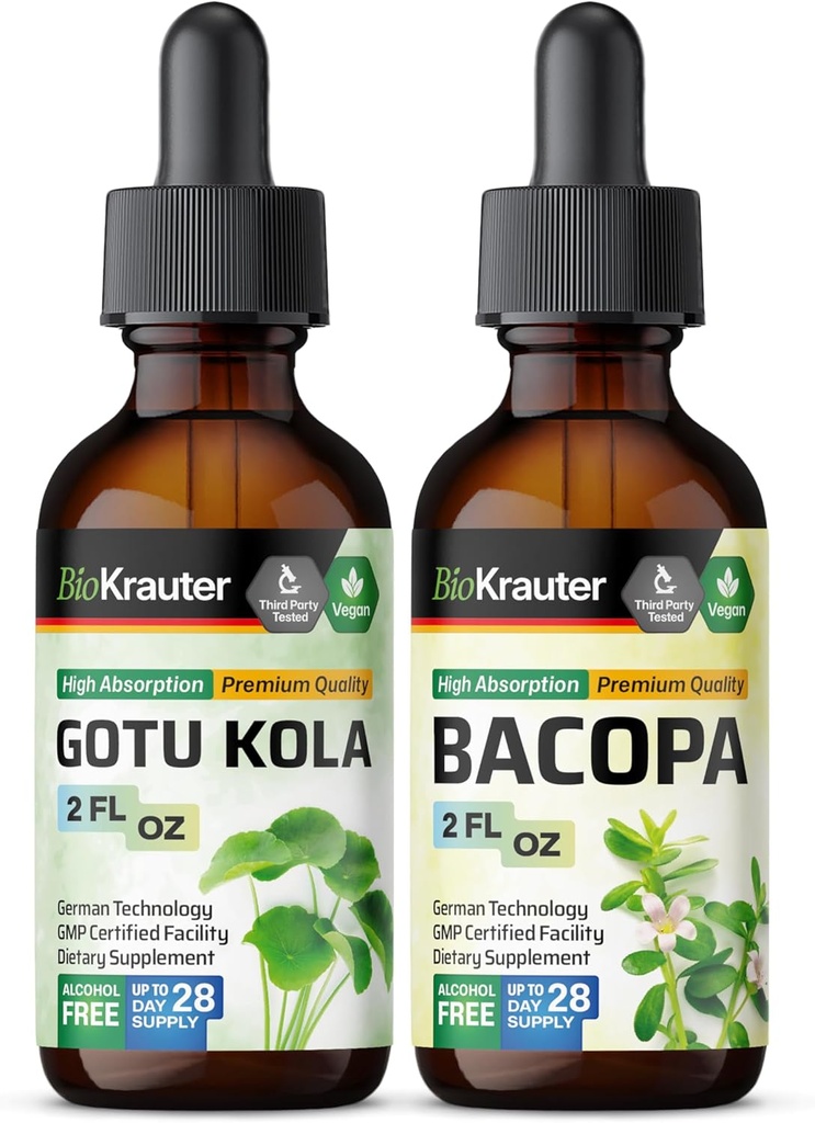 BIO KRAUTER Gotu Kola Tincture 2 Fl. Oz. & Bacopa Tincture 2 Fl. Oz.