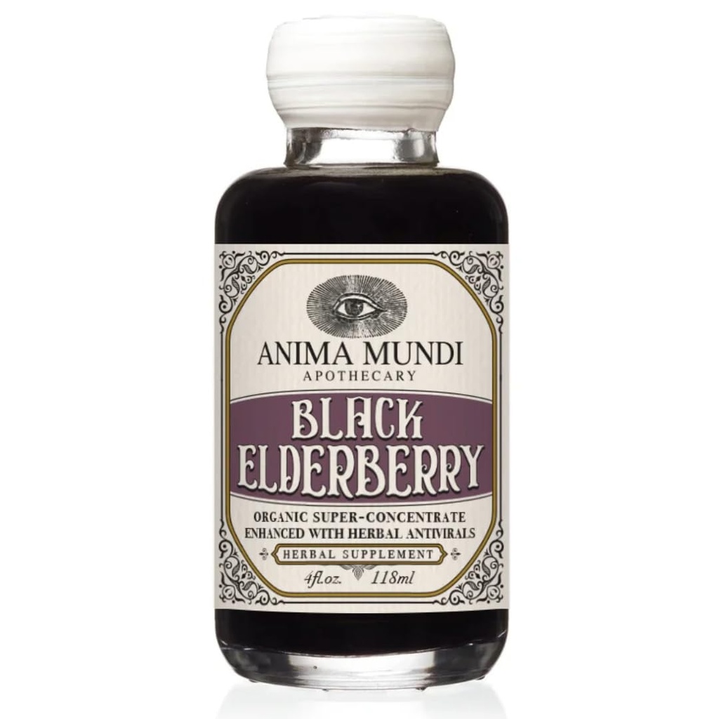 Anima Mundi Apothecary Black Elderberry Syrup - Organic Elderberry Syrup with Skullcap Baikal, Cordyceps, Reishi, Shiitake & Maitake Mushrooms to Help Support Immune Health (4oz / 118ml)