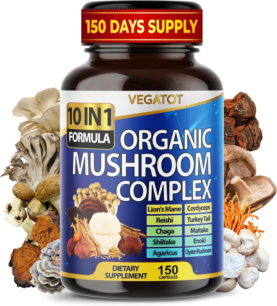 10 in 1 High Strength Mushroom Supplement - Lions Mane, Cordyceps, Reishi - Brain Supplements for Memory and Focus ** 5-Month Supply
