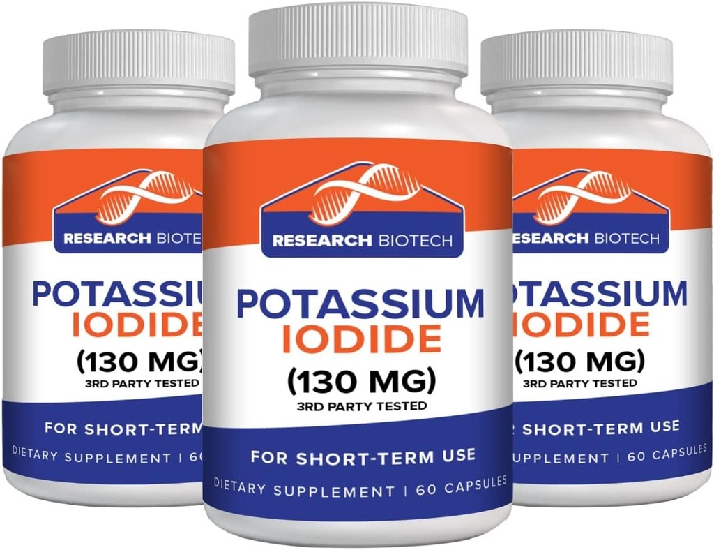 Max-Bio Potassium Iodide 130mg Capsules - 180 Count - Dietary Supplement for Thyroid Support and Protection