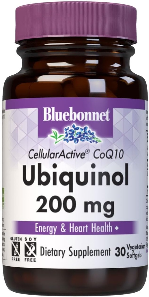 Bluebonnet Nutrition Active CoQ10 Ubiquinol 200mg Vegetarian Softgels, Heart & Cellular Health from Kaneka, Non GMO, Gluten, Soy & Milk Free, White, 30