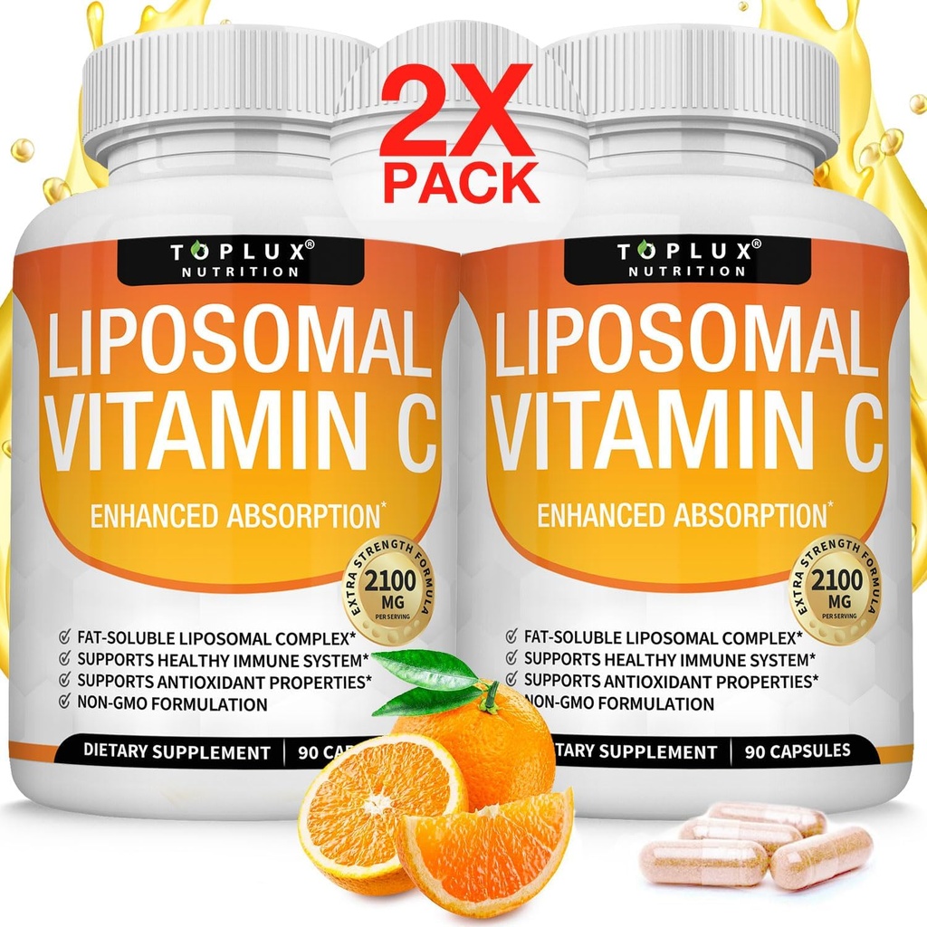 Liposomal Vitamin C 2100mg High Absorption Fat Soluble VIT C - Immune Support Collagen Booster Immunity Defense & Powerful Antioxidant, MCT Oil & Sunflower Lecithin, Acsorbic Acid, Vegan Non-GMO