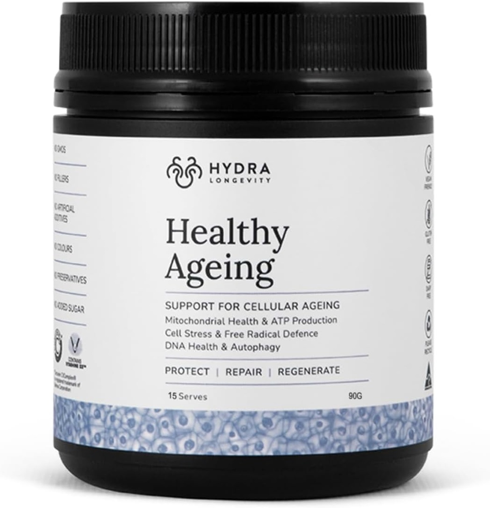 Healthy Ageing Supplement Powder, Anti-Ageing Effects, Contains Quercetin, Resveratrol and Nrf2 Activators, Antioxidants Rich Nutrient-Dense, Non-GMO, Vegan (90 Grams (15 Servings)