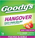 Goody's Hangover Relief Powder, Dual Action Fast Headache Pain Relief with Aspirin and Caffeine, Berry Citrus Flavor, 16 Count