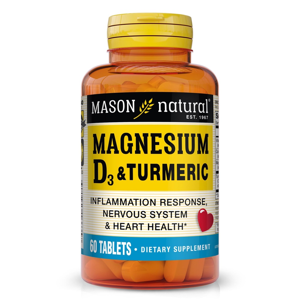 MASON NATURAL Magnesium & Vitamin D3 with Turmeric, 60 Day Supply Dietary Supplement with 500 mg Magnesium, 3000 IU Vitamin D3, and 150 mg Turmeric