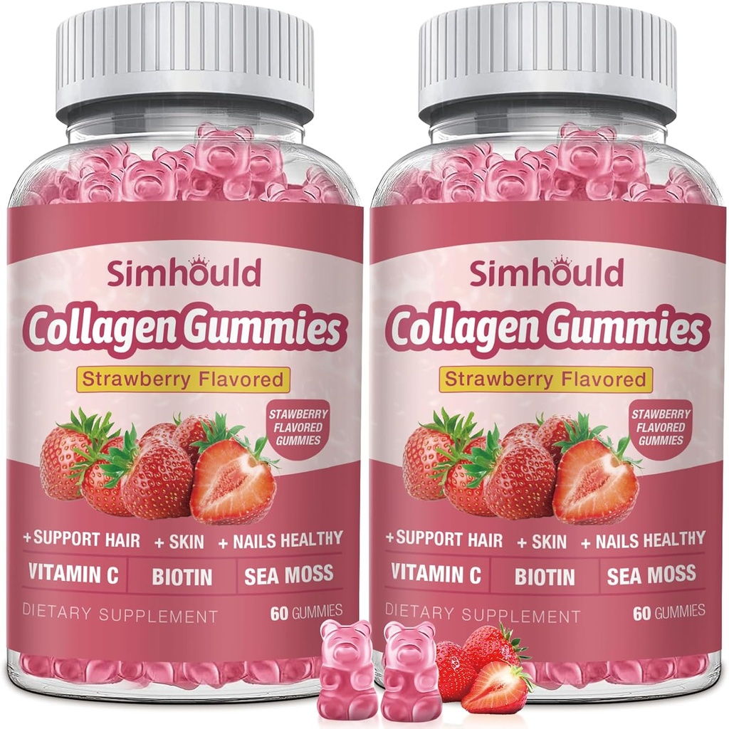 2 Packs Vegan 2500Mg Collagen Gummies for Women Anti Aging, Skin, Hair Nails, Collagen Types 1 and 3, Biotin, Sea Moss for Men - Sugar Free, Non-GMO, 120 Counts Collagen Supplements Gummies