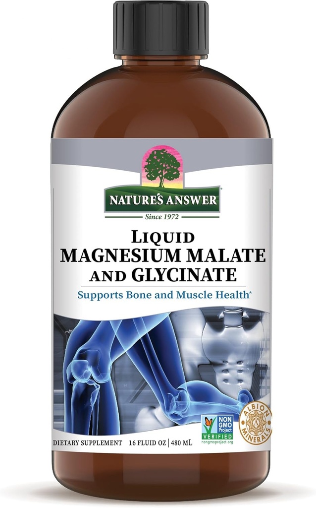 Magnesium Glycinate & Magnesium Malate Liquid - 16 Oz Magnesium Concentrate - Vegan & Gluten-Free - Bone, Muscle, and Cardiovascular Support - Suitable for All